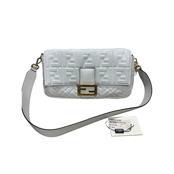 Fendi Nappa FF 1974 Embossed Large Baguette White NWT - Picture 1 of 8